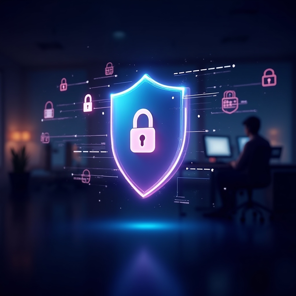 Rappresentazione visiva della protezione dei dati degli atleti con icone di sicurezza e crittografia